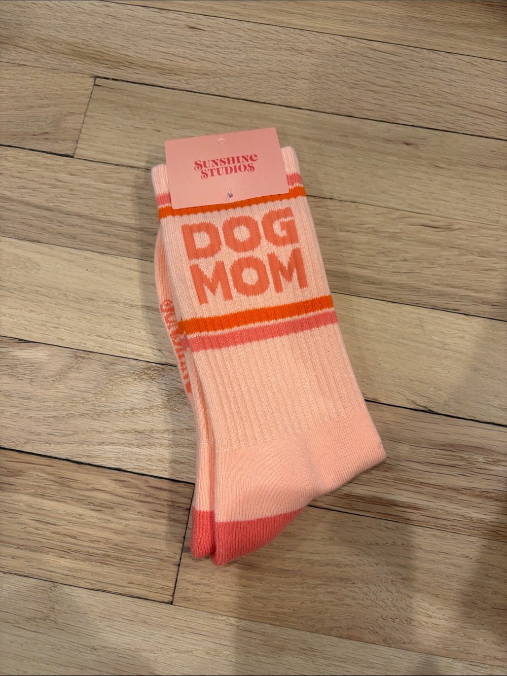 Sunshine Studios "DOG MOM" Pink & Coral Crew Socks